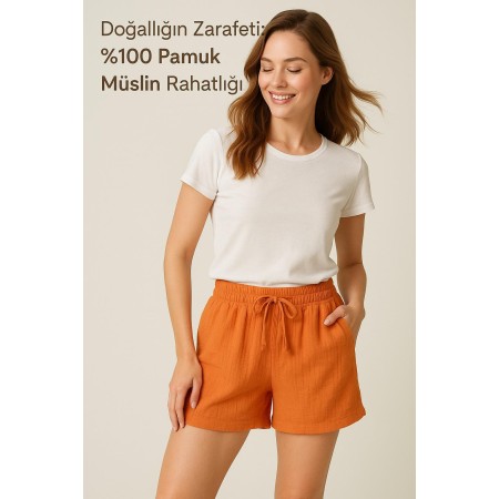 %100 PAMUK MÜSLİN BAYAN ŞORT