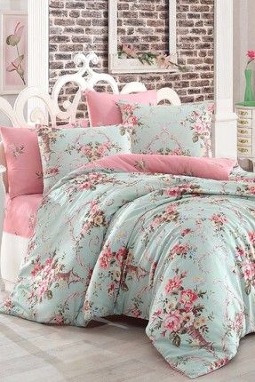 Eponj HomeÇift Kişilik Kolay Ütülenir Nevresim Takımı Alanur Mint-pembe