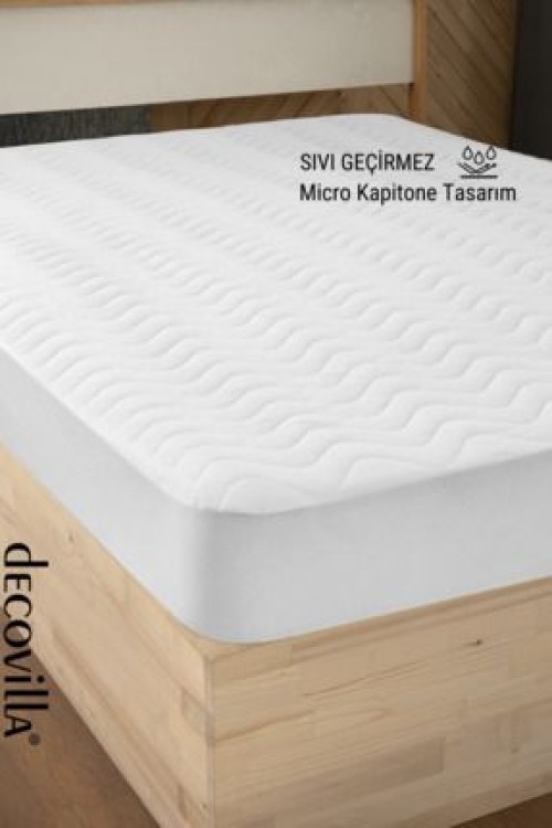DecovillaMicro Kapitone Fitted Full Kenar Su Sıvı Geçirmez Yatak Koruyucu Alez Çarşaf Beyaz