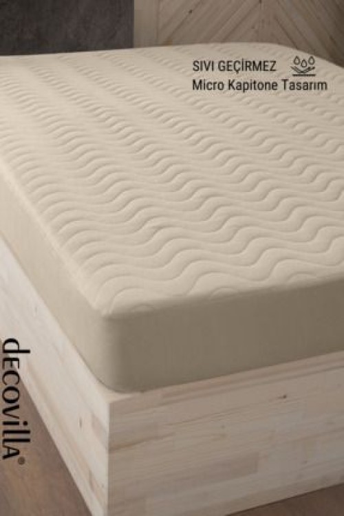 DecovillaMicro Kapitone Fitted Full Kenar Su Sıvı Geçirmez Yatak Koruyucu Alez Çarşaf Kum Beji
