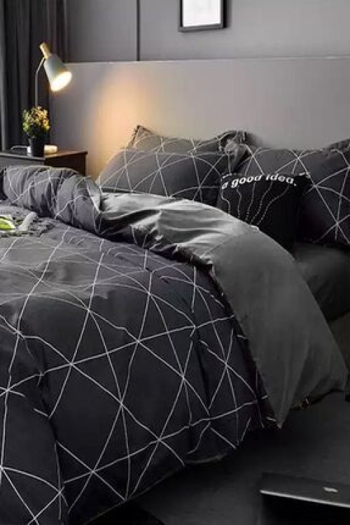 İQONLastikli Çarşaflı Nevresim Takımı Çift Kişilik Geometric Gri