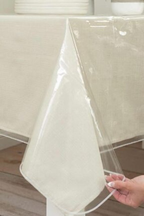 Gülce Home CollectionPvc Silinebilir Masa Örtüsü Süs Dikişli