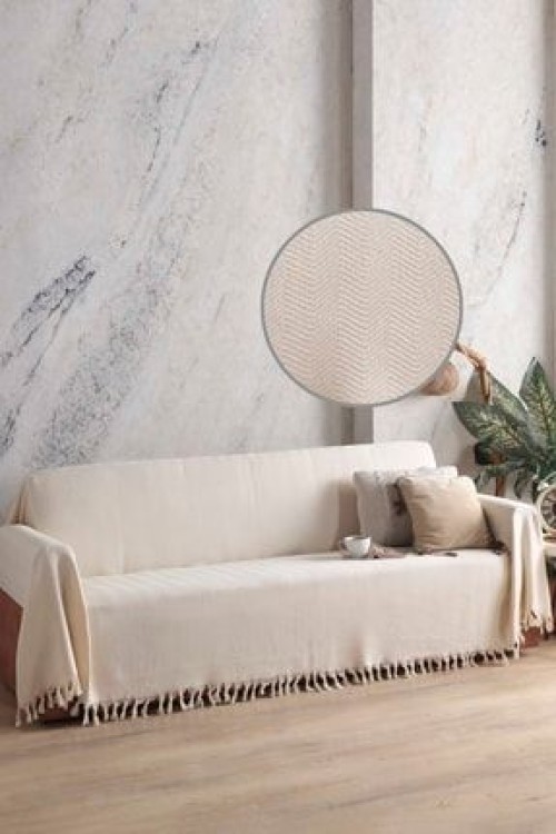 LADYNİLNaturel Koltuk Örtüsü Kolları Kaplayan Ekru 180x300